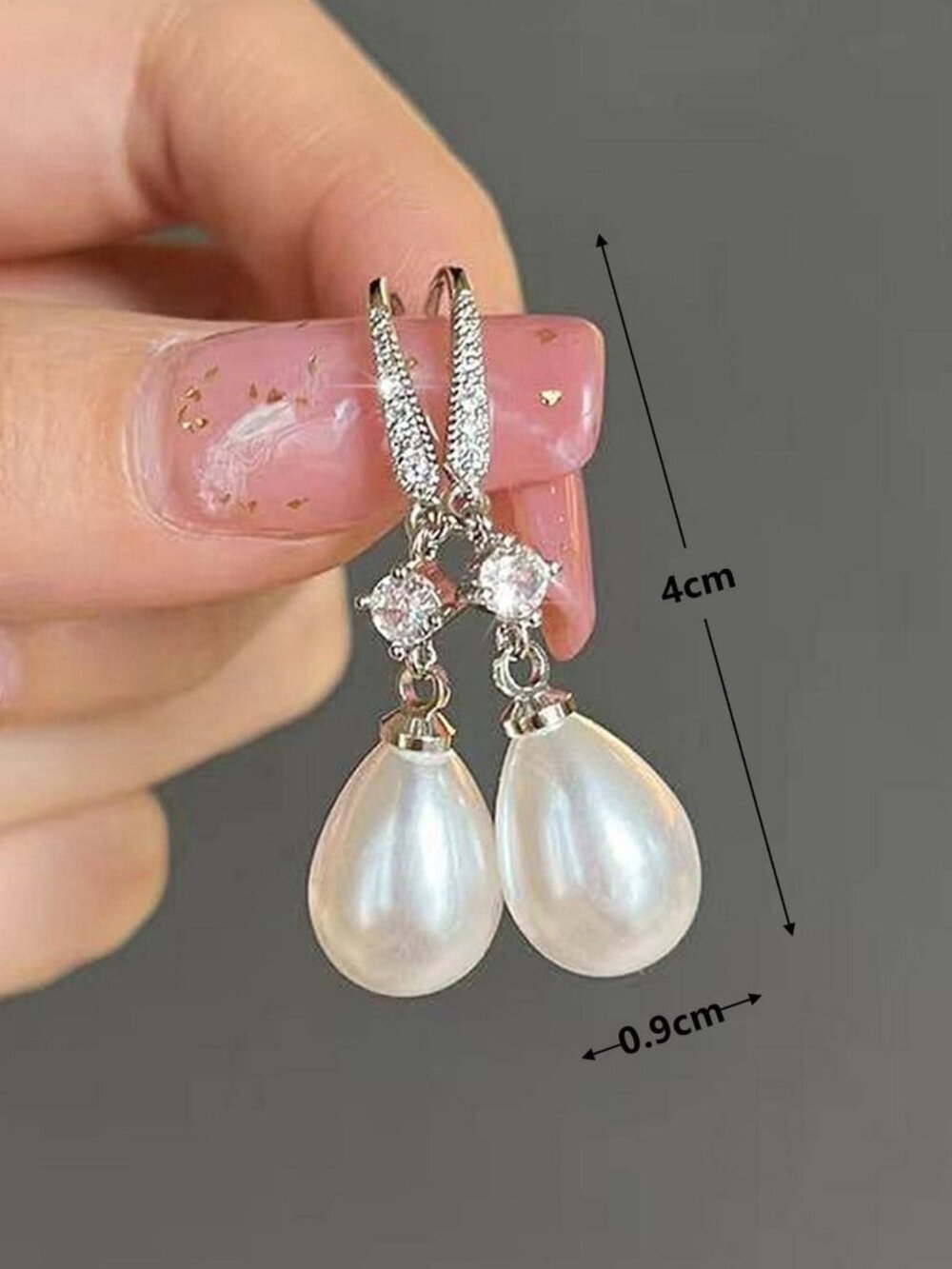 Silver Elegant Women's -Faux Pearl Teardrop Earrings - Picture 4 of 4